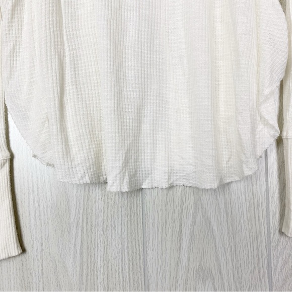 Free People | Spring Valley White Waffle Knit Lace Neck Long Sleeve Top Size XS - Picture 7 of 12